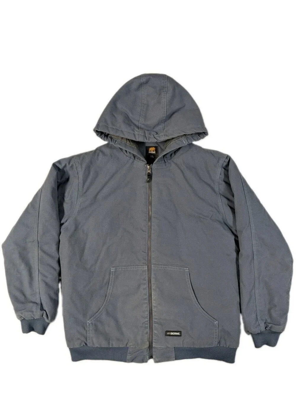 Berne Workwear Youth XL 18-20 Hooded Jacket Blue Quilted Canvas BHJ61SLB